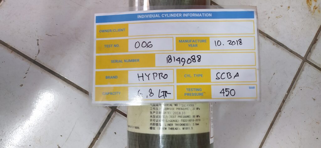 Pencatatan Serial Number & Mfc. Years Hydrotest Tabung SCBA
